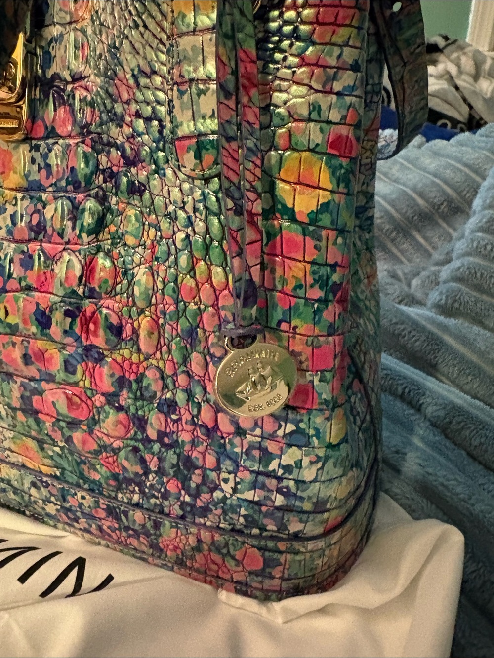 Brahmin Multicolor Floral Croc-Embossed Shoulder Tote - Picture 4 of 7